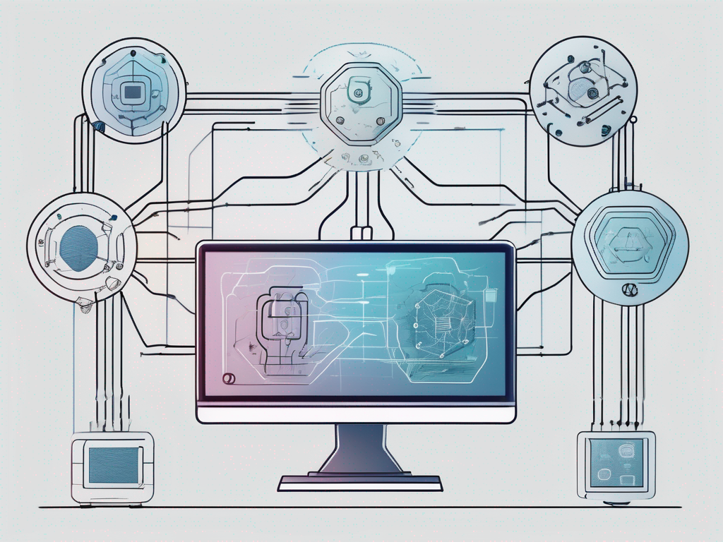 An advanced tech device interconnected with artificial intelligence symbols